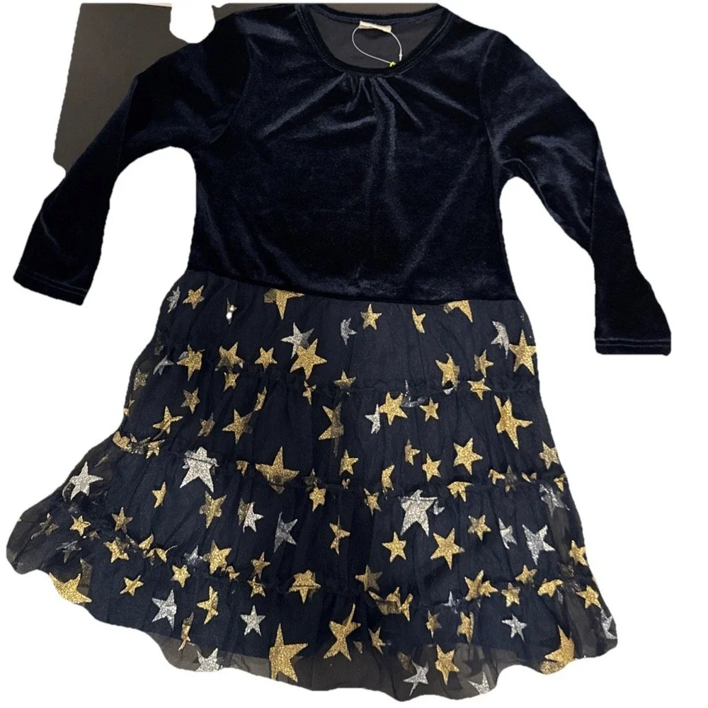 EGG Toddler Navy Blue & Gold Stars 18M Dress Carter's Gold Slip On Shoes Size 4